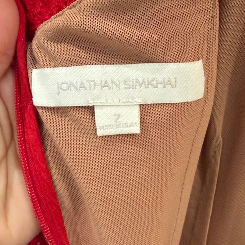Jonathan Simkhai Red Lace Ruffle Mini Dress Long Sleeve Scallop Cocktail XS sz2 - Picture 3 of 15